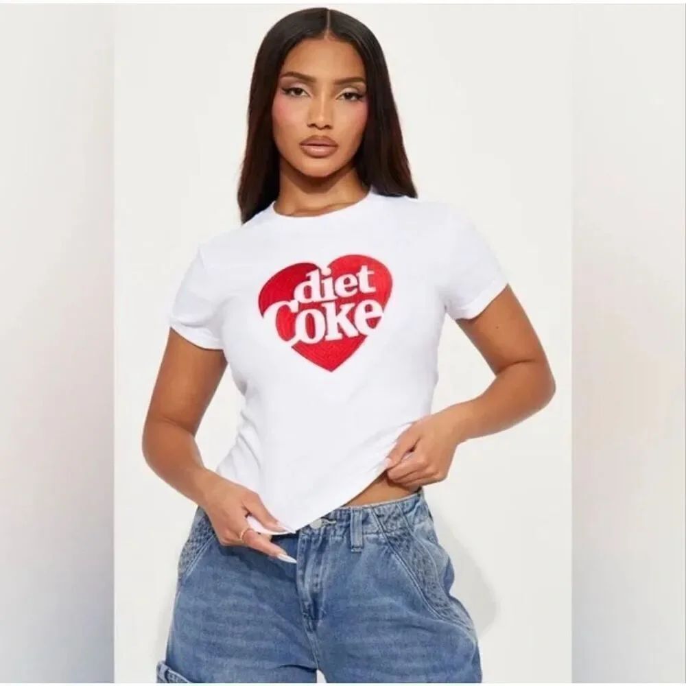 NWOT diet coke heart graphic baby tee t shirt short sleeve white red retro y2k L